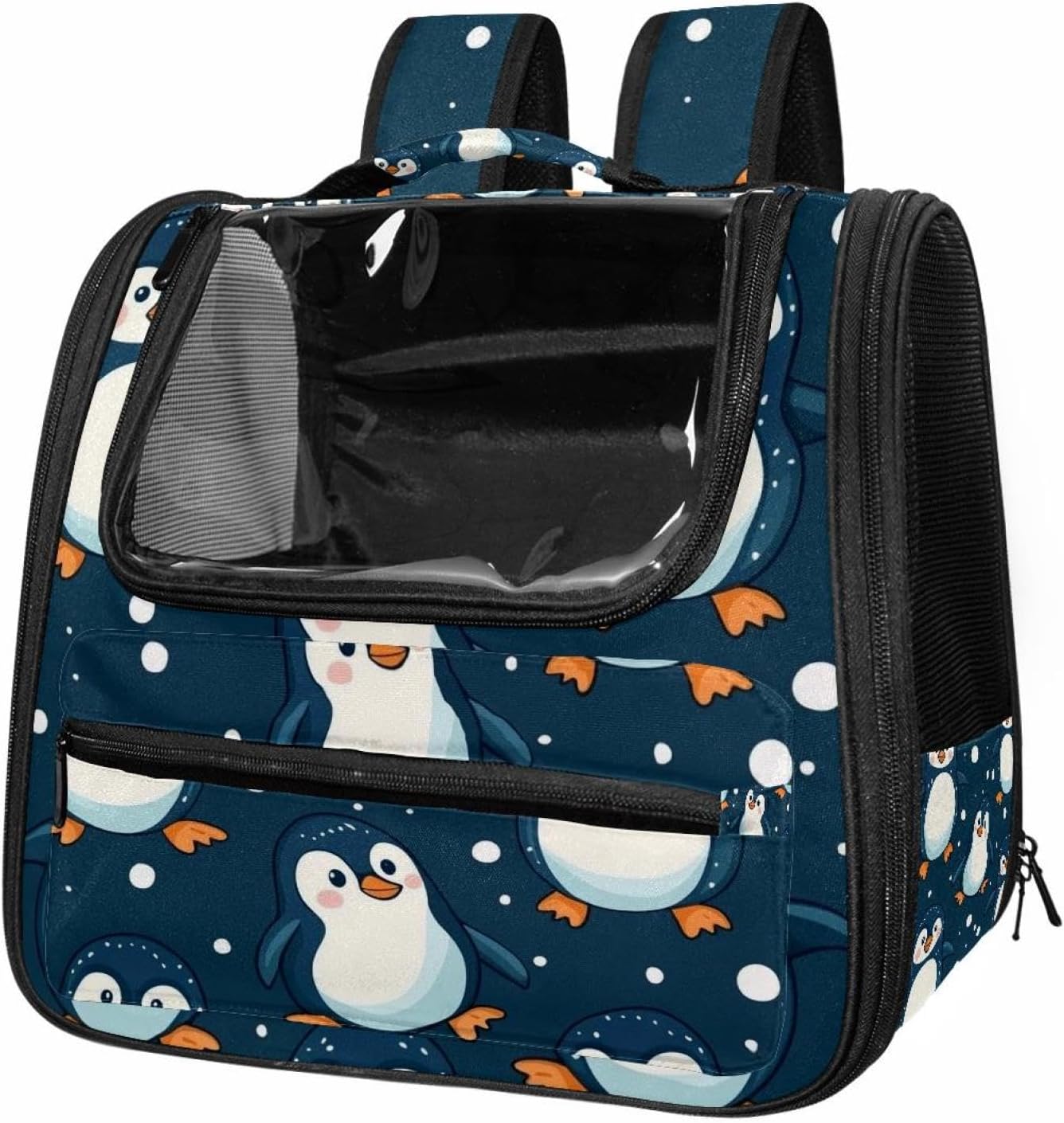 Portable Travel pet Backpack Carrier Hamster Bag Small Dog cat Carrier Breathable Hang Bag, Cute Penguins Balloons