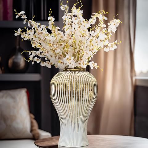 Ginger Jar White Gold Ceramic Vase Large Handmade Porcelain with Lid