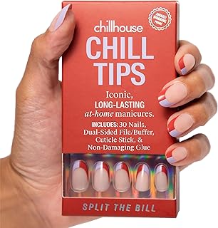 Chillhouse - Chill Tips, French Tip Press On Nails Kit - Split the Bill (Oval) - 30 Nail Shapes & Sizes - 2 Weeks of Wear - Customizable Fit - French Manicure Kit - Women Owned - Beauty & Self Care