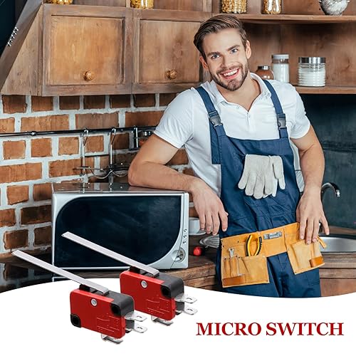 Miniatura 4 de Hemobllo 6 interruptores de límite, impermeables, momentáneos, interruptor de botón de 2 pines de palanca de bisagra larga, microinterruptores