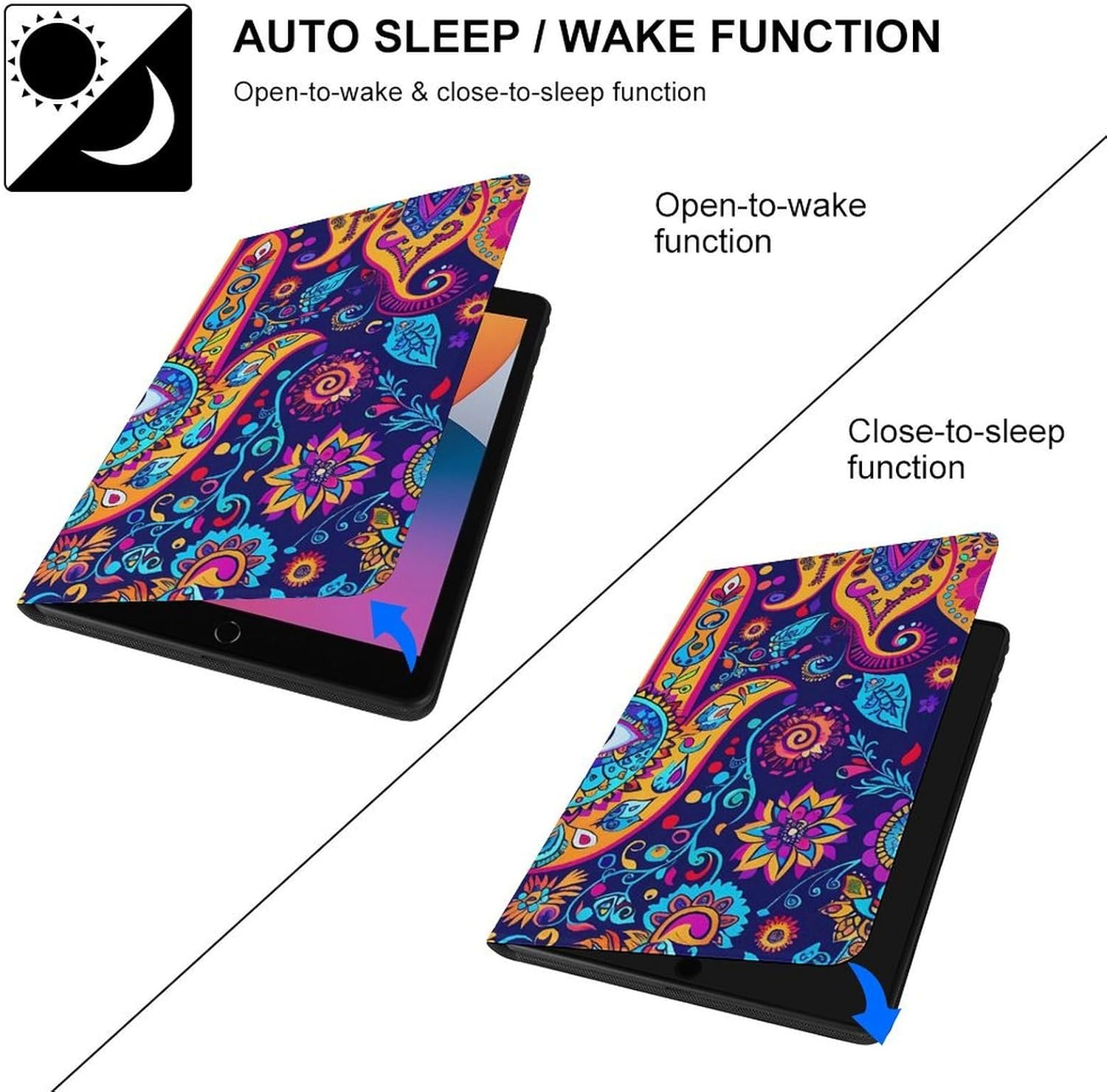 Hamsa Hand of Fatima Meditation Mandala Printed Case Trifold Stand Protective Cover Compatible with ipad 2019/2020/2021(10.2in)