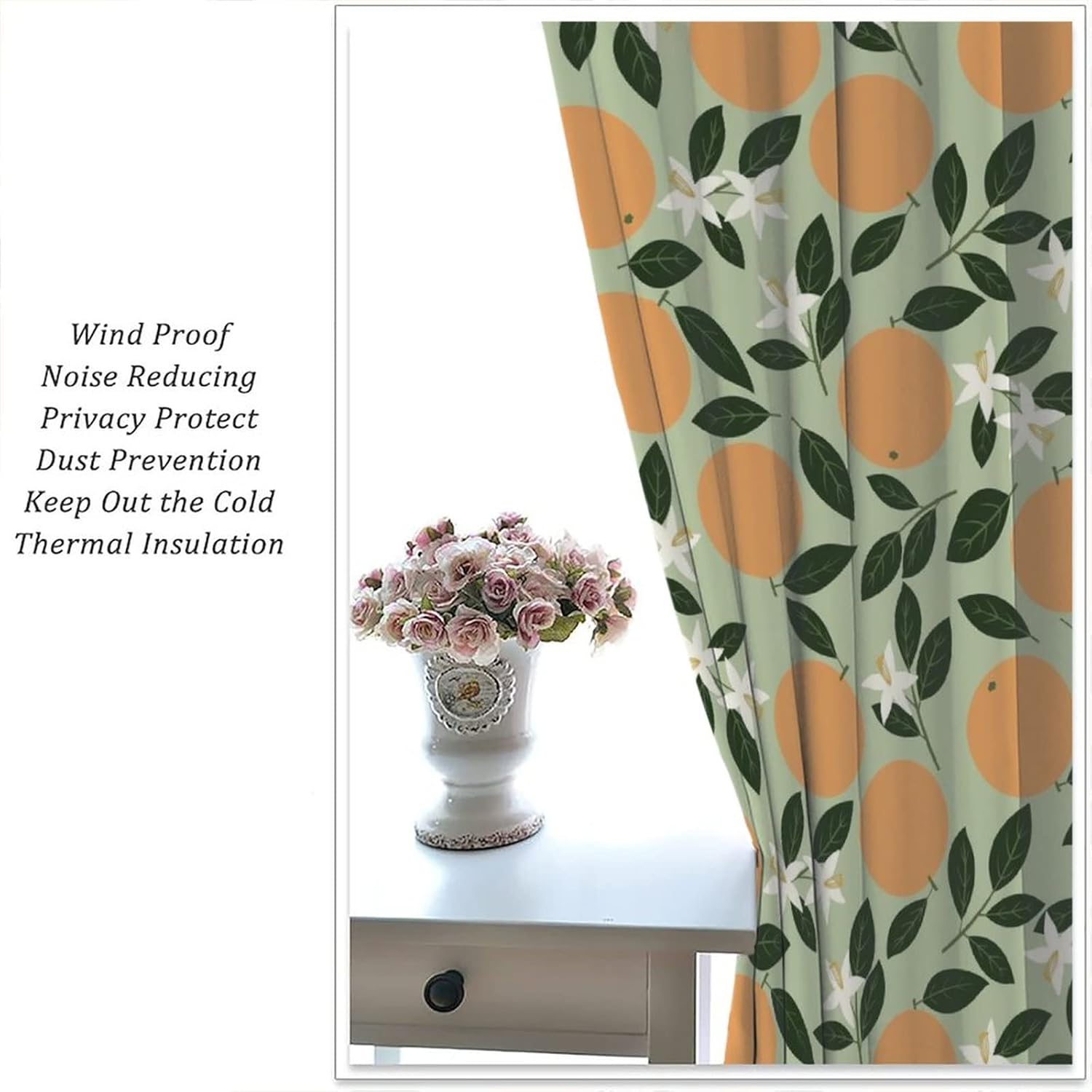 Orange Blackout Curtain Fruit Citrus Pattern Print Window Curtain Sunlight Filtering Drapes Rod Pocket Living Room Bedroom Kitchen Dining Room Cafe 2 Panels 42x45 in