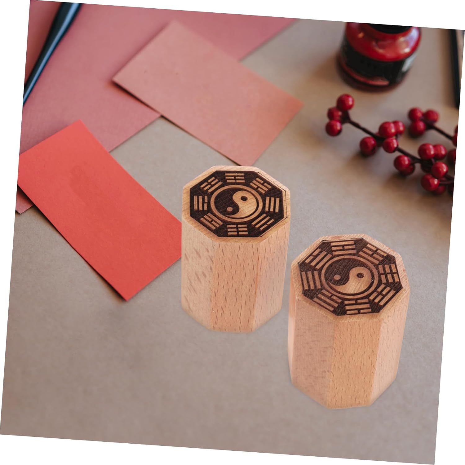 Taoism Bagua Seal Stampers 2-Pack Wooden Chinese Style Wood Stamps 2.36X1.96 Inch for Scrapbooking Crafting Decorative Seal Making