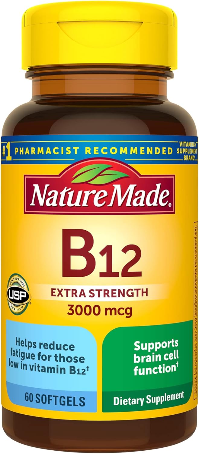 Nature Made Extra Strength Vitamin B12 3000 mcg, Dietary Supplement for Energy Metabolism Support, 60 Softgels, 60 Day Supply : Health & Household