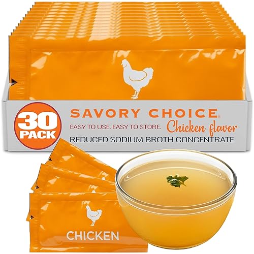 Savory Choice Concentrado de caldo de pollo sin gluten de sodio reducido, paquetes de concentrado de stock de 40