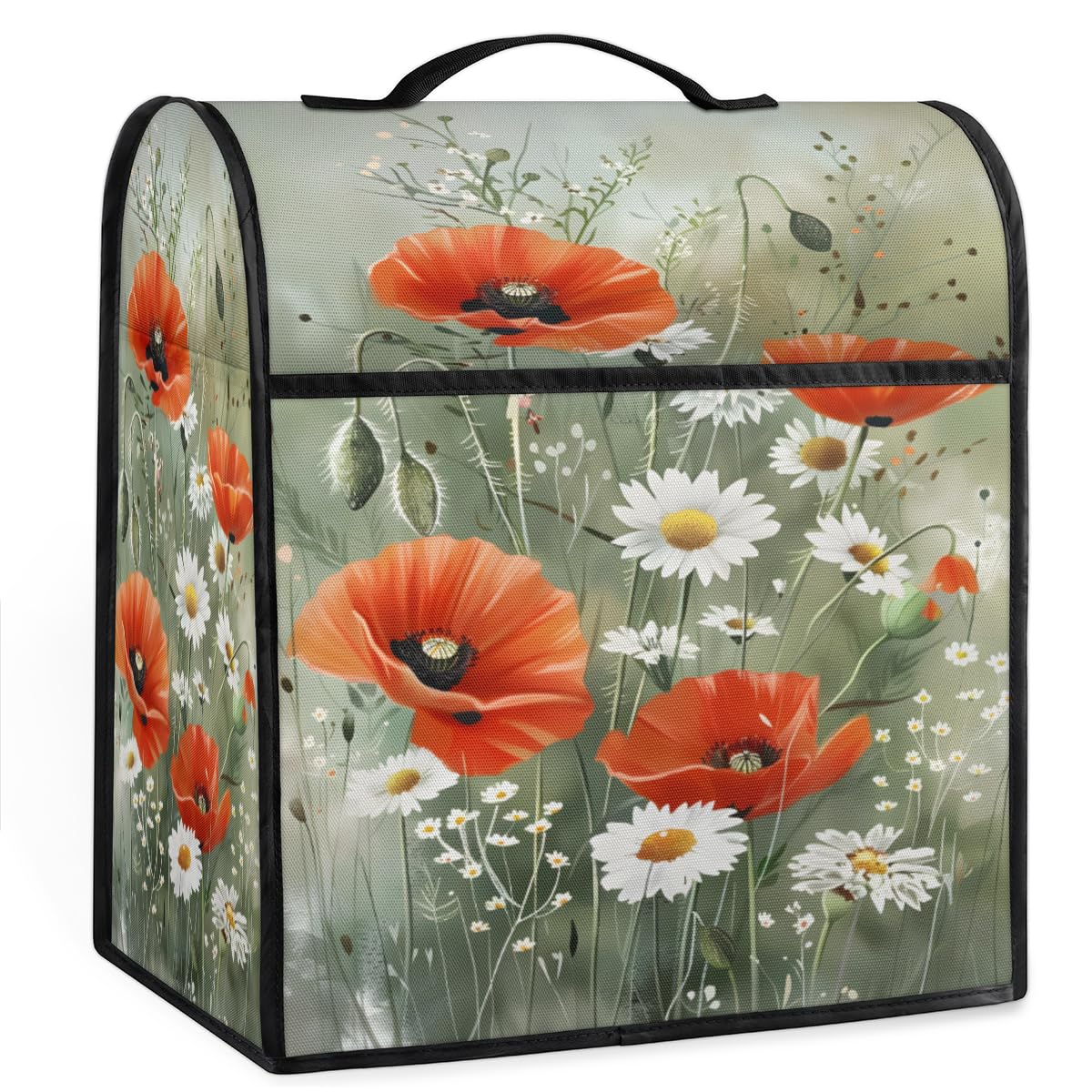 Coffee Maker Cover Daisy Poppy Flower Kitchen Appliance Covers Small Appliance Covers Blender Cover Juicer Cover Dust Covers for Kitchen Appliances with Top Handle and Pockets,Washable,B830
