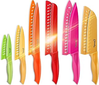 12 Piece Kitchen Knife Set, OHOLA Stainless Steel Knife Set With Ergonomic Plastic Handle, 6 Knives with 6 Knife Sheath, Dishwasher Safe (Multicolor)