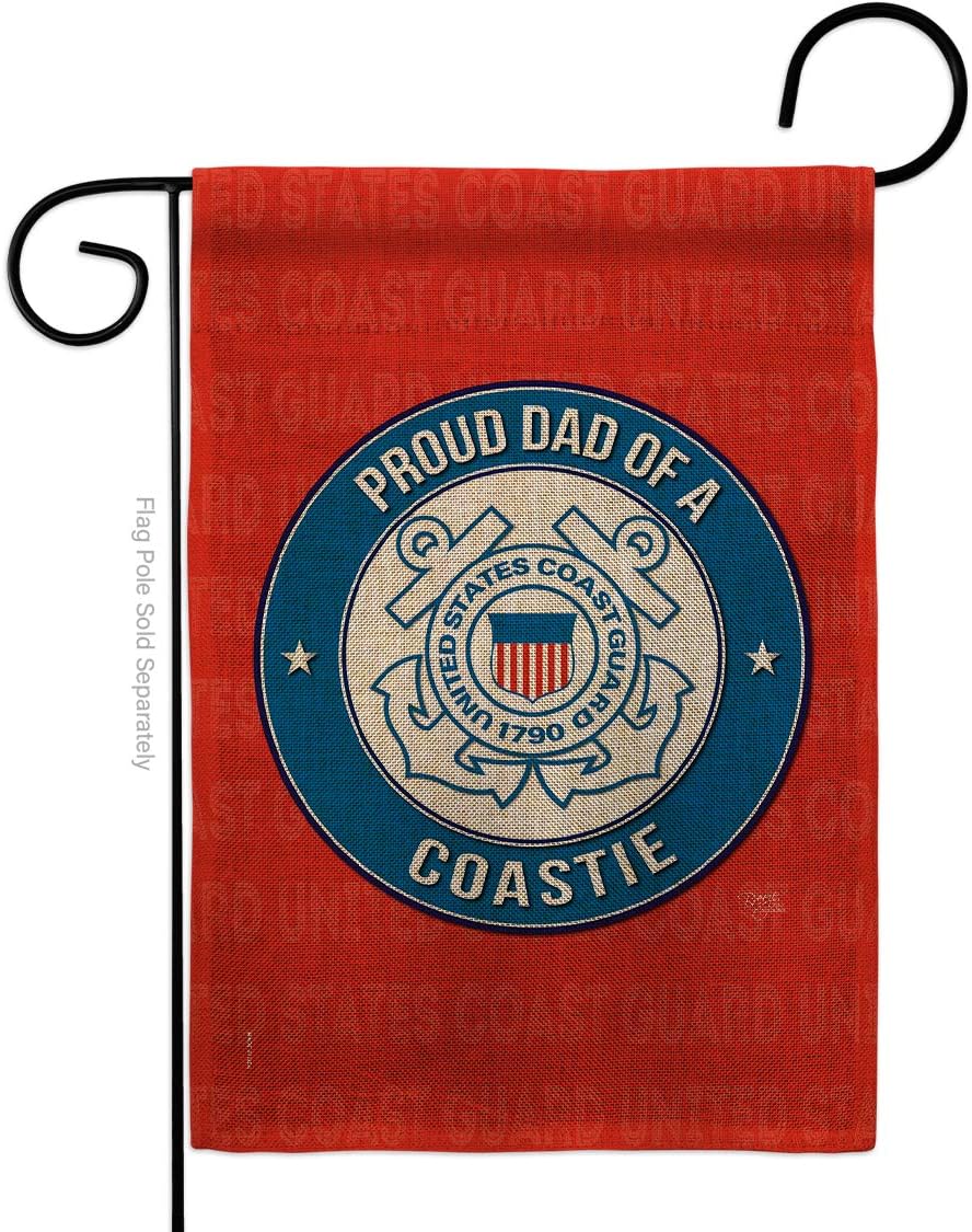 Proud Dad Coastie Burlap Burlap Garden Flag Set Wood Dowel Armed Forces Coast Guard USCG Semper Paratus United State American Military Veteran Retire Official Gift Yard House Double-Sided 13 X 18.5