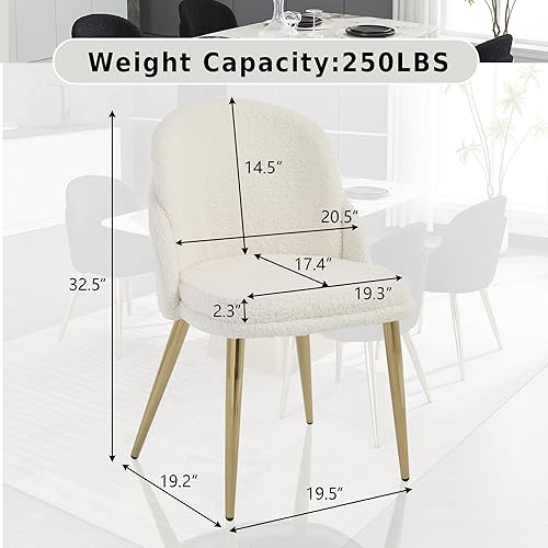 Miniatura 2 de Boucle - Juego de 2 sillas de comedor sin brazos, modernas sillas de cocina tapizadas con patas de metal dorado para cocina, comedor, color blanco