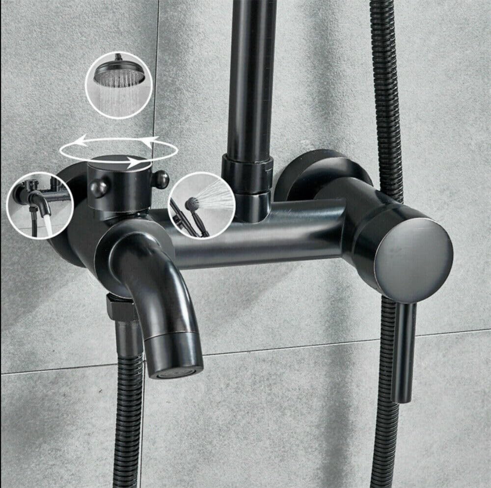3 in 1 Duschsystem (Vintage Schwarz), Regenbrause Set, Regenbrause System, Duschzubehör, Dusche mit großer Regenbrause, Handbrause und Wasserhahn Dusche, Wasserhahn höhenverstellbar