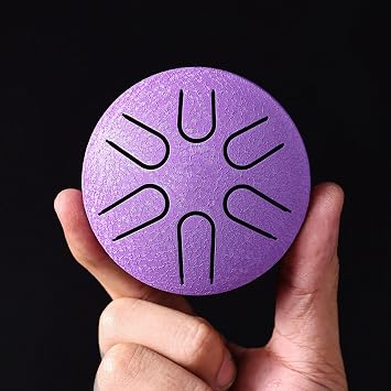 Mini Handpan Drum, Rain Drum for Outside, Steel Tongue Drum Rain, 3 Inch 6 Note Worry Free Drum, for Beginner Adults Kids Meditation Yoga with Drum Mallets Note StickersPurple