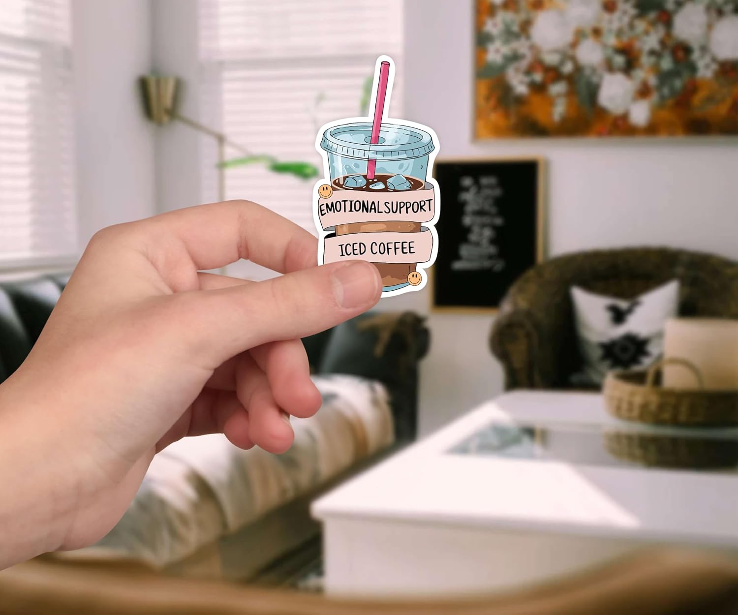 Emotional Support Iced Coffee - Hilarious Sticker Featuring Cold Brew with Straw and Label - Ideal for Caffeine Addicts Who Need That Daily Dose to Survive image 2