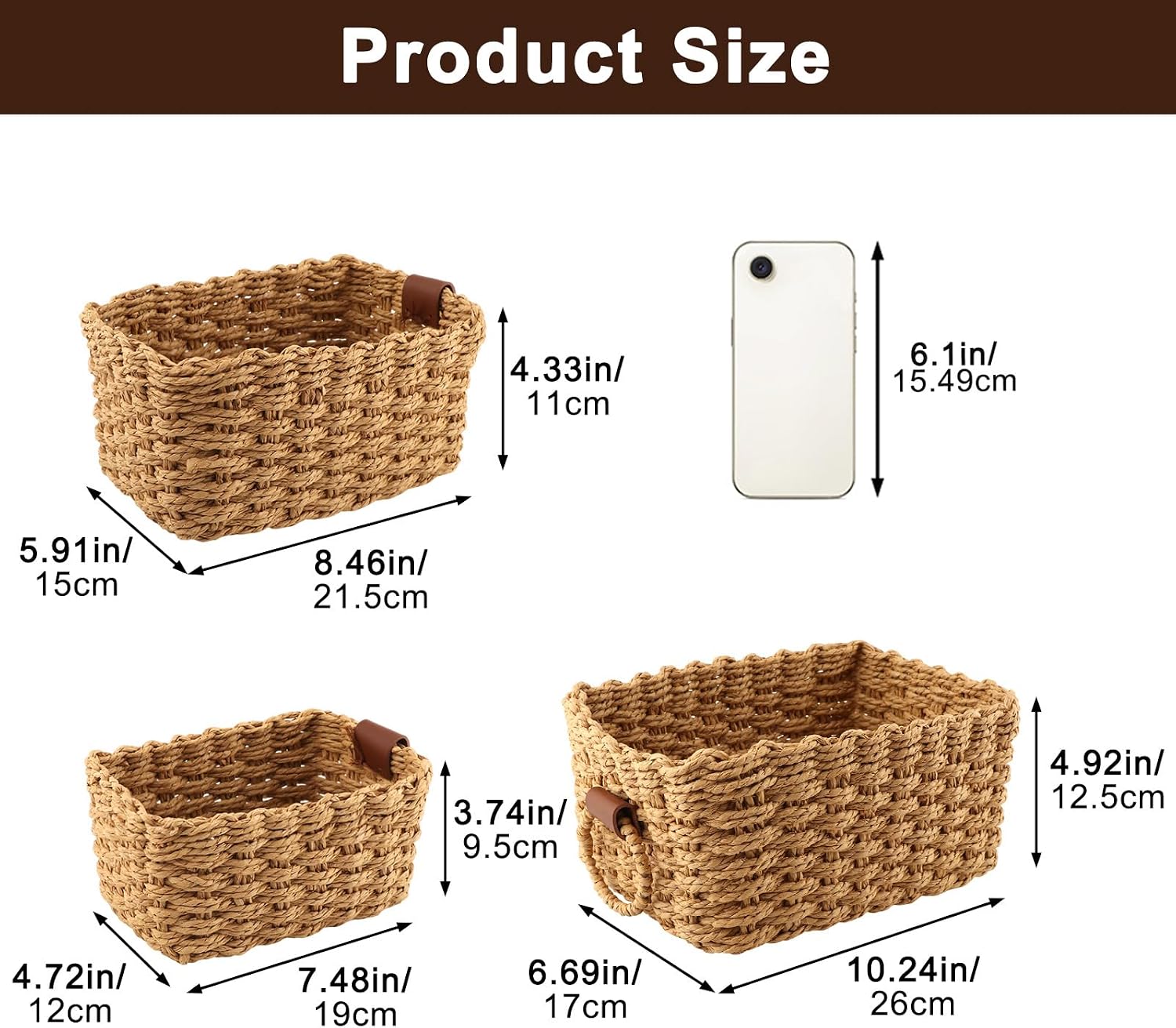 Wicker Storage Baskets, Handwoven Paper Rope Shelf Baskets image 2