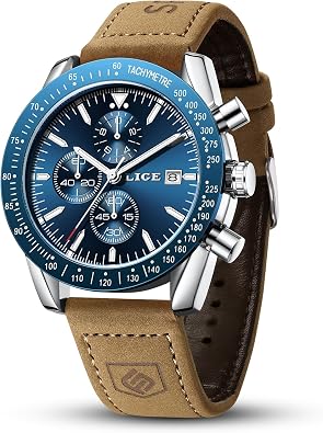 LIGE Watches for Men Chronograph Dress Business Classic Analog Quartz Mens Watch Brown Leather Waterproof Luminous Casual Work Sport Mens Wrist Watches with Date