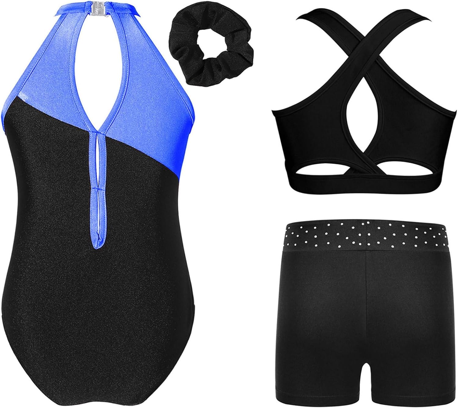 DINORMIN Toddler Girls Dance Unitards Tumbling Matching Hair Scrunchie Active Set 4pcs Athletic Workout