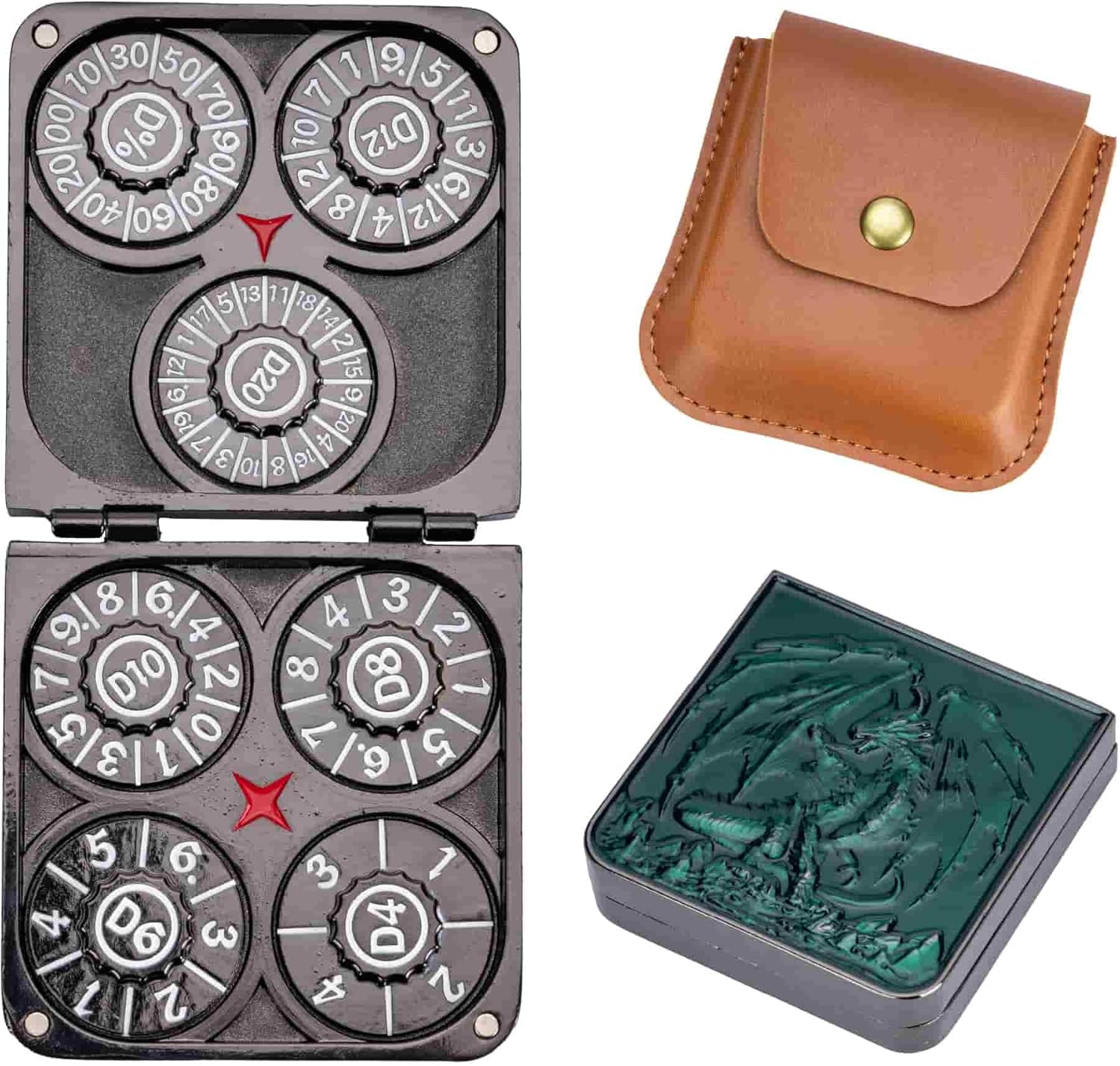 Foldable Spinner Metal DND Dice Set – Compact Elegant Design with D4, D6, D8, D10, D12, D20, D% for TTRPG Gifts