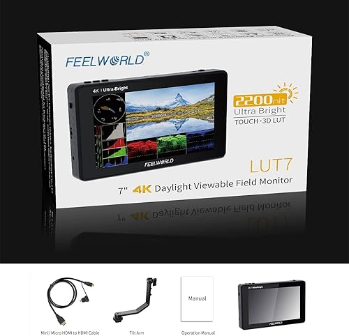 Miniatura 7 de FEELWORLD LUT7 7 pulgadas 2200nits 3D LUT pantalla táctil cámara DSLR cámara monitor de campo Full HD 1920x1200 IPS, 4K HDMI entrada/salida+brazo de