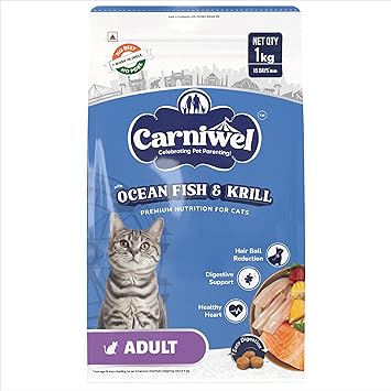 Carniwel Ocean Fish & Antarctic Krill Adult Dry Cat Food 1 kg | Fresh & Natural Ingredients | Highly Palatable | Supports Healthy Skin & Glossy Coat | Premium Nutrition for Cats - image, photos