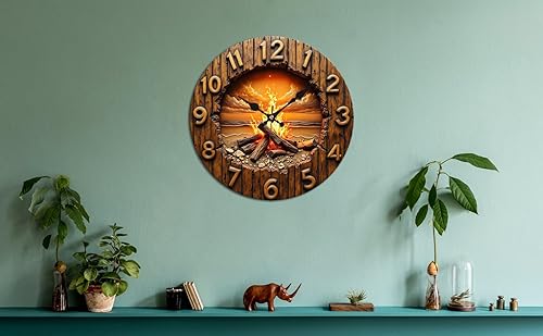 Miniatura 7 de Beach Bonfire Wooden Wall Clock with Cracked Wood Frame 25x25cm