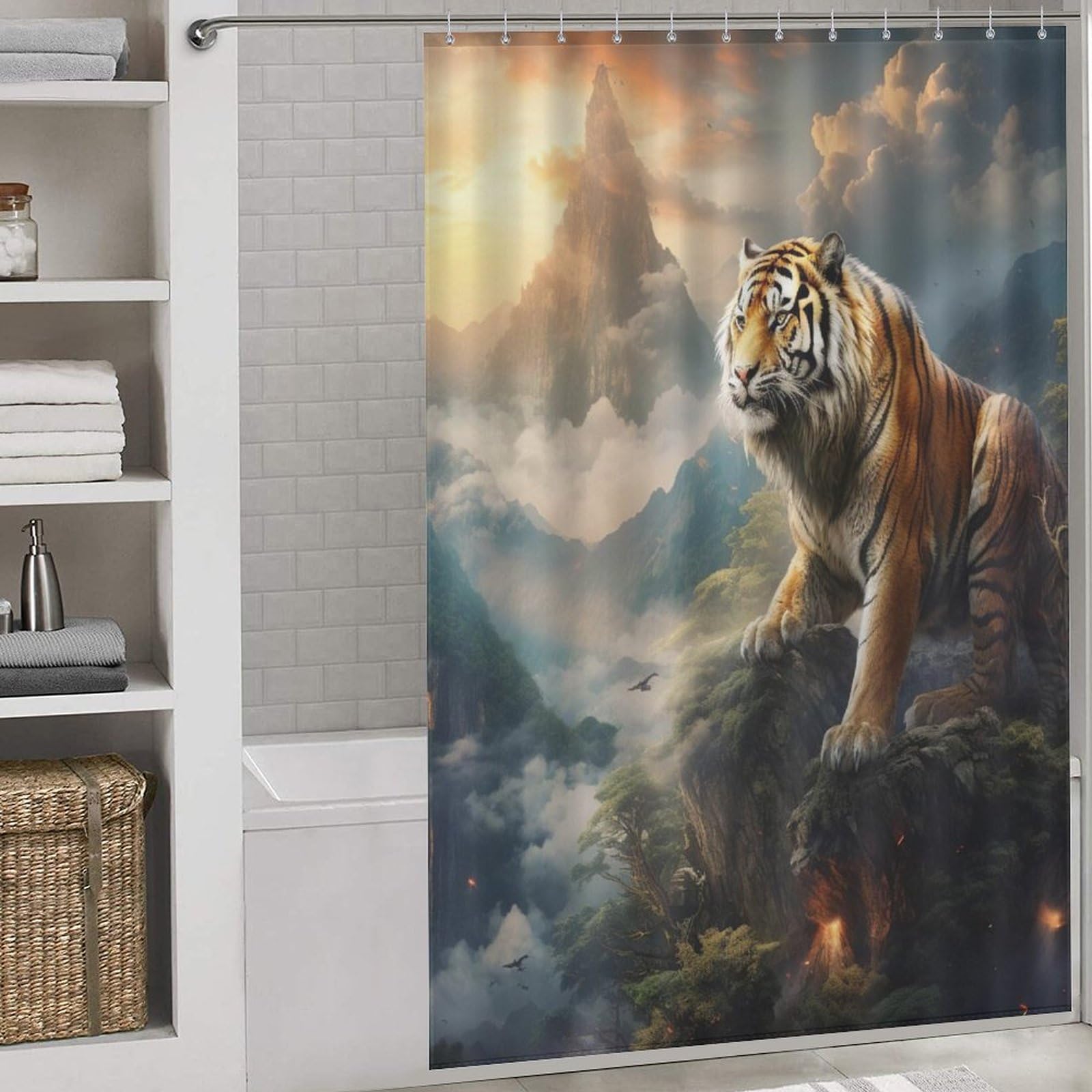 Rideau de douche tigre en polyester imperméable 152x183cm