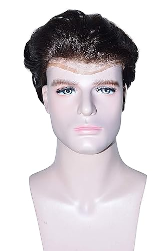 Miniatura 4 de LLWear Toupee de cabello humano para hombres 8 x 10 pulgadas gorra de encaje francés suave con 2 pulgadas de poliuretano transparente en la parte