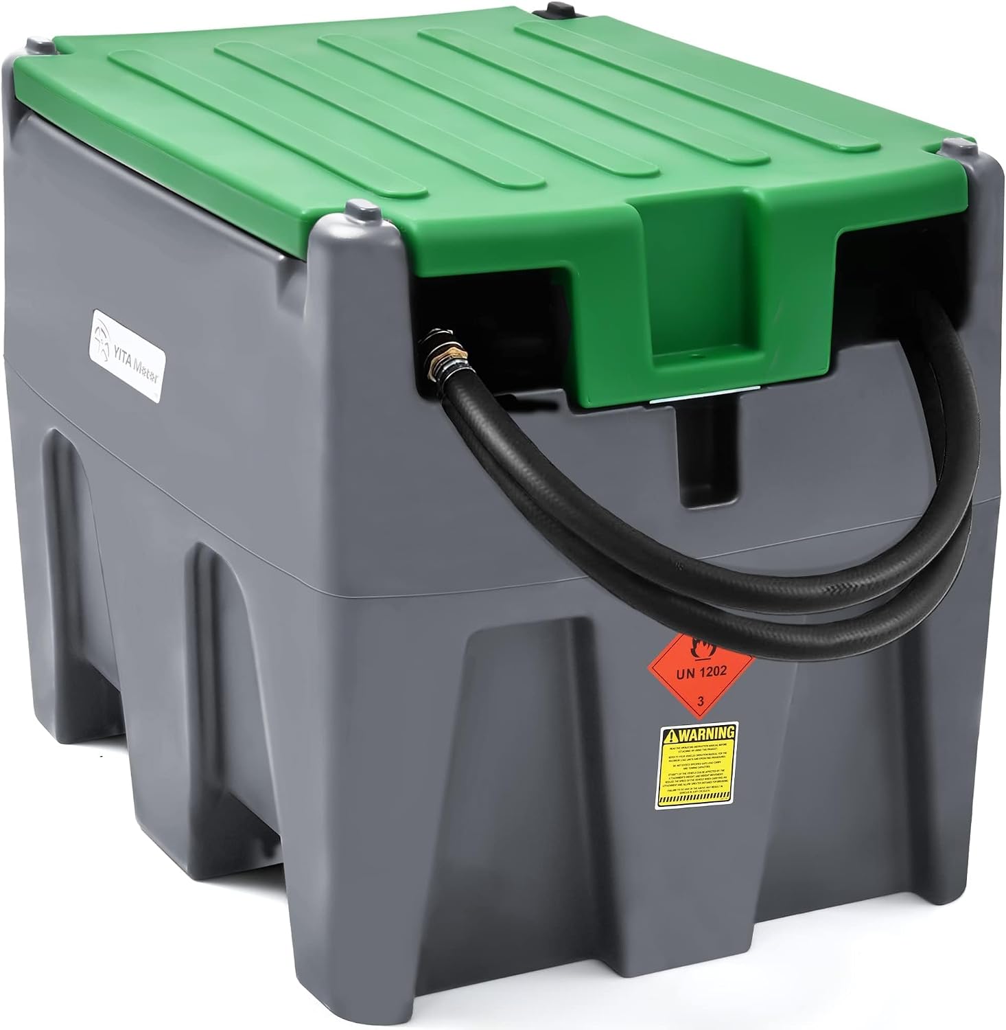 YITAMOTOR Fuel Tank 58 Gallon, Updated Portable Tank with 12V Electric Transfer Pump with Auto Fueling Nozzle & 360°Swivel Connector 13.1ft Rubber Hose, Grey