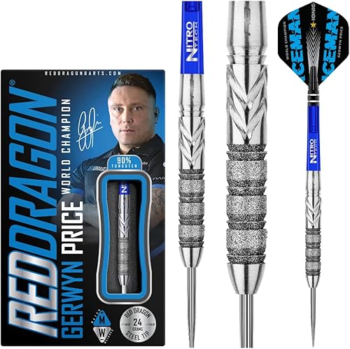Red Dragon Gerwyn Price Element - Juego de dardos de tungsteno 085oz con vuelos y tallos