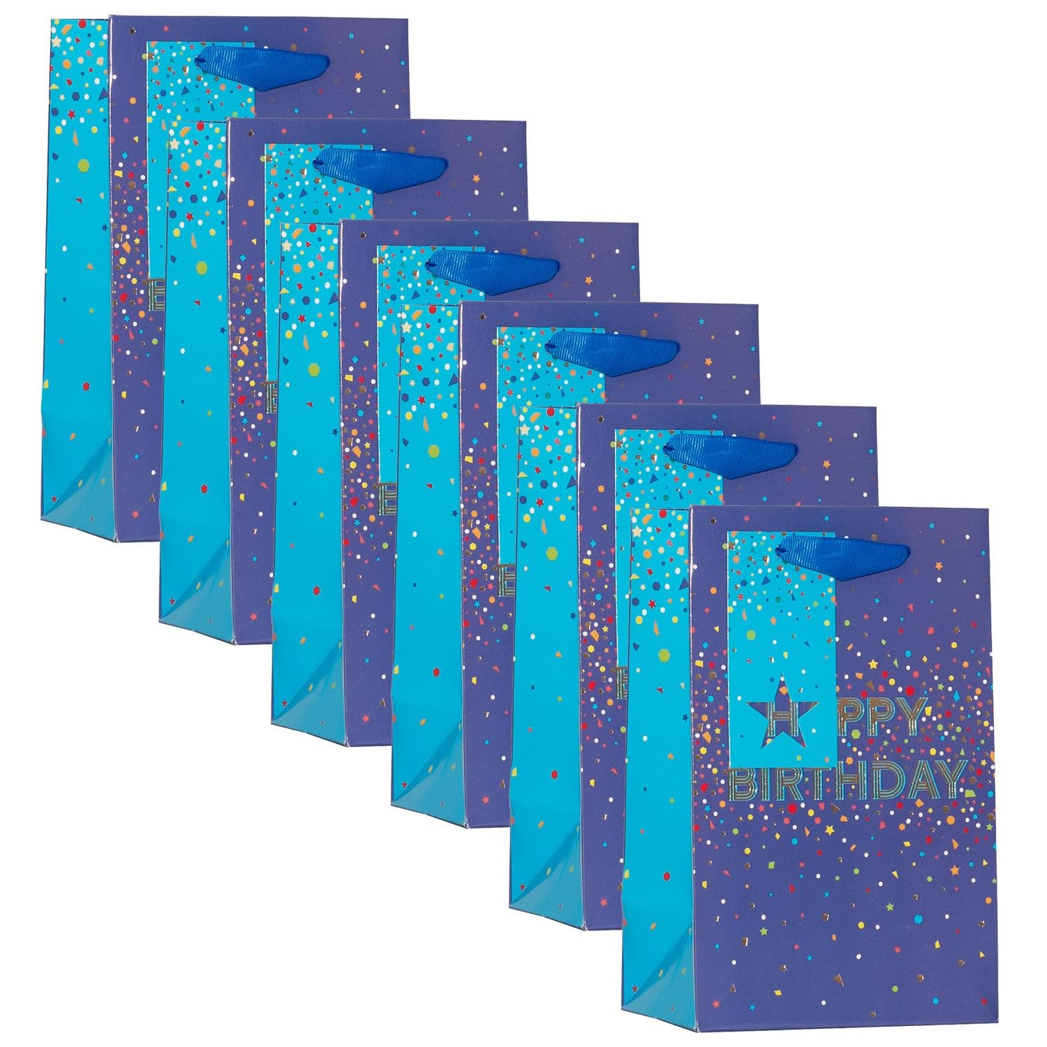 Design By Violet Blue Birthday Confetti Small Paper Gift Bags Pack of 6