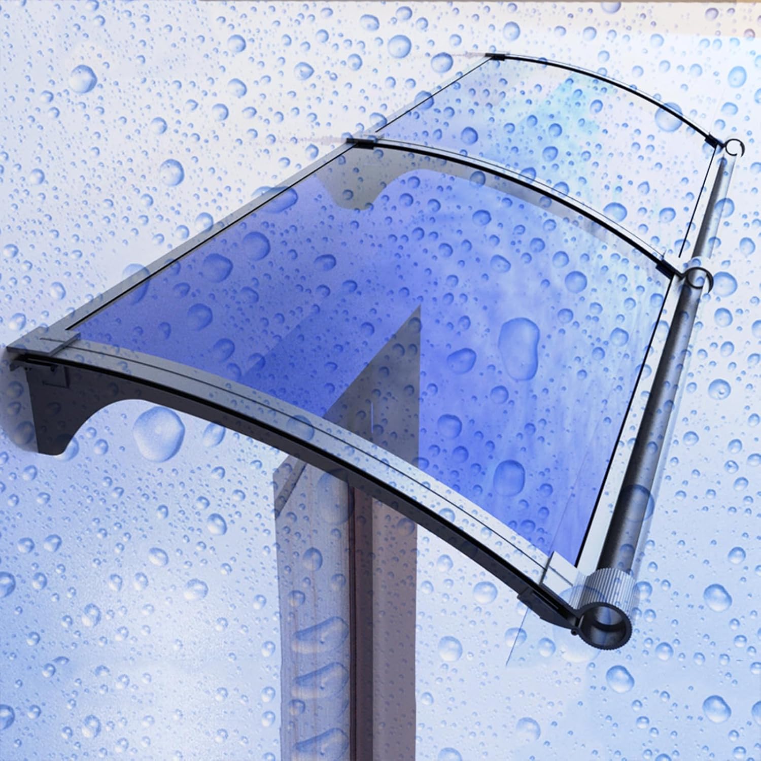 Window Awning with Large Water Gide Outdoor Sheet,Front Door Canopy Aluminum Bracket Black Transparent Polycarbonate Board Soundproofing Door Awning Porch Awning,Rain Shelter (100×60cm)