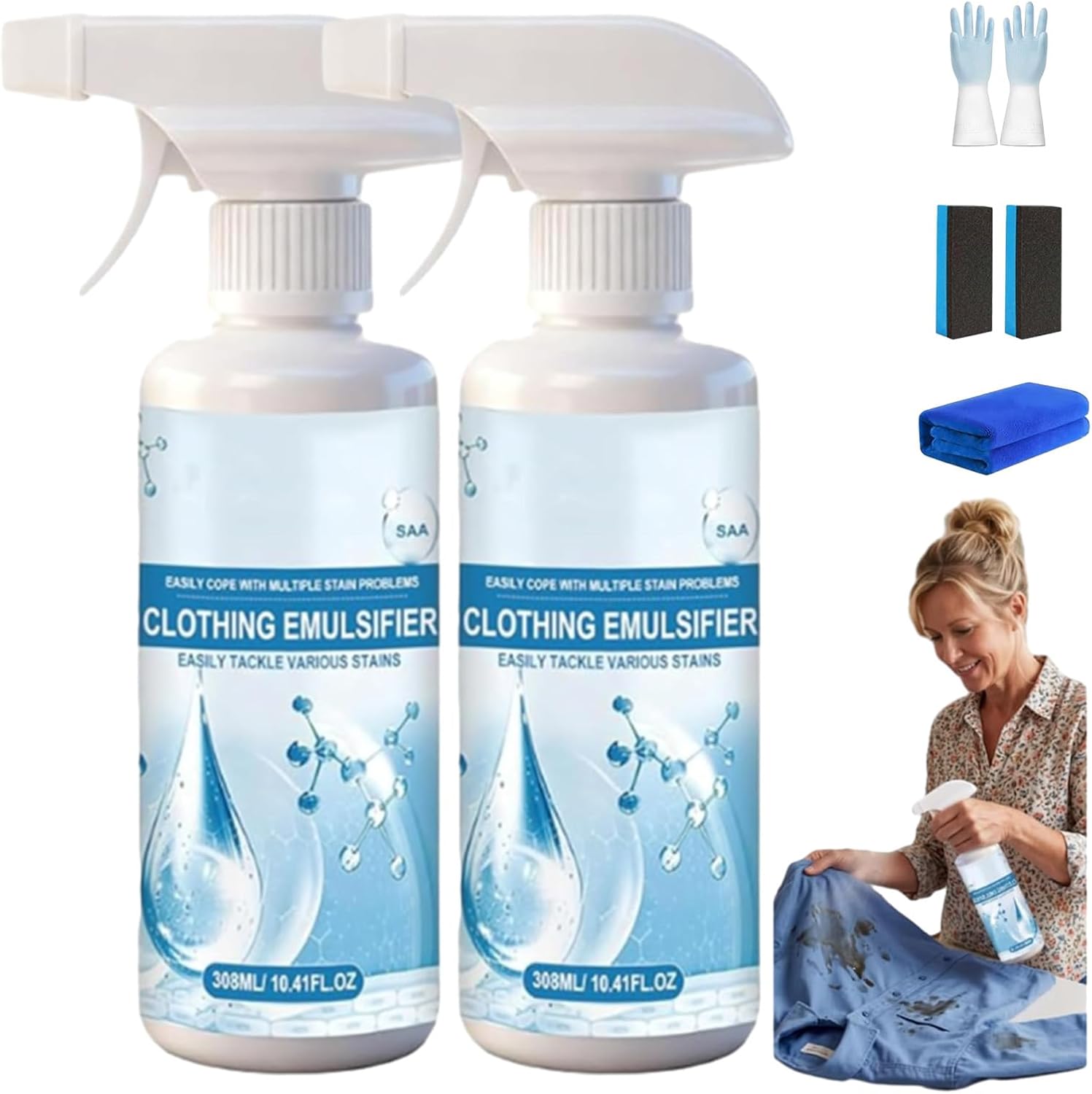 Non-ionic Laundry Stain Removal Emulsifier, Clothing Emulsifier Stain Remover, for Clothes, Shoes, And Upholstery, Gentle Pre-Wash Spot Cleaner for Home, Travel, And Everyday Fabric Care (2PCS)