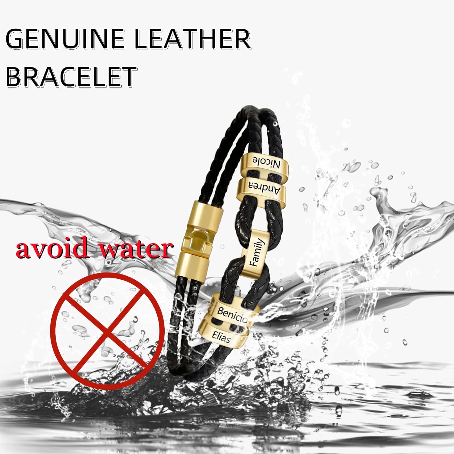 BAUMA AUTO Personalized Name Bracelets for Men with 1-9 Name Beads Men's Braided Leather Bracelet Ideal Gift for Men Father's Day