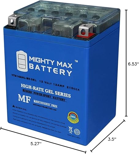 Miniatura 8 de Mighty Max Battery YTX14AHL GEL -12 voltios 12 AH, tipo GEL, 210 CCA, recargable sin mantenimiento SLA AGM batería de motocicleta