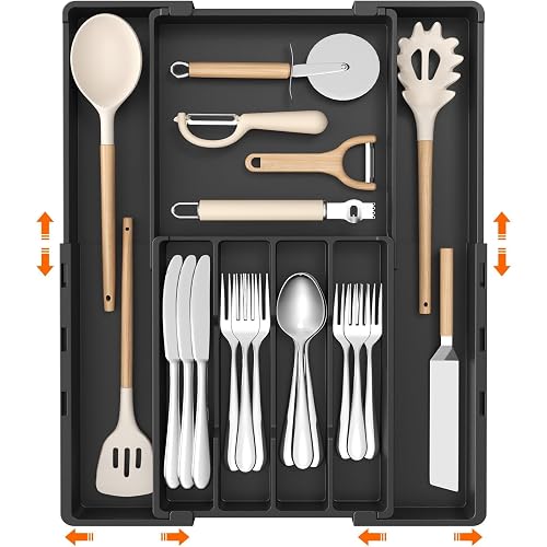 Lifewit Expandable Silverware Drawer Organizer Black