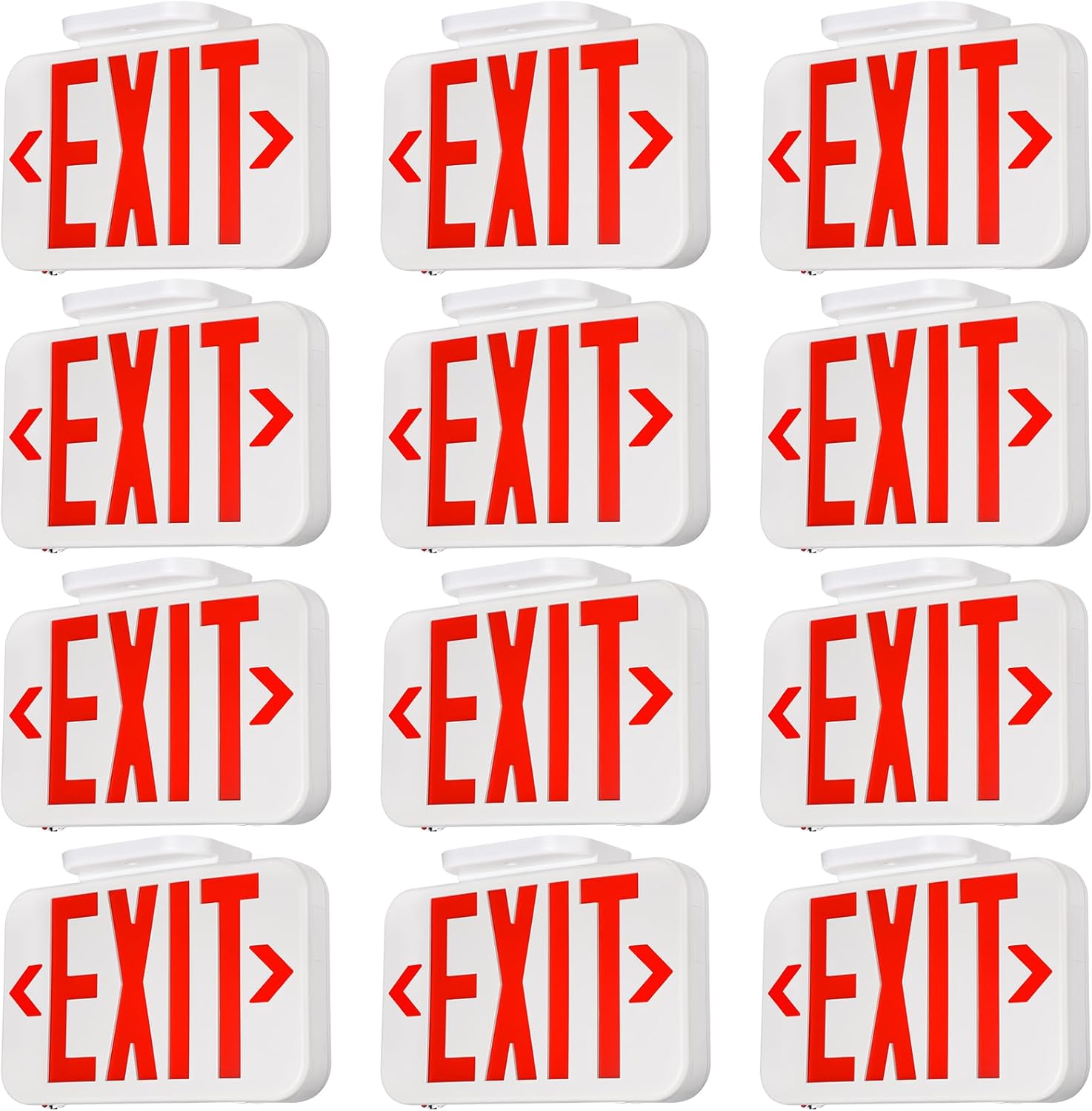 TORCHSTAR 12-Pack LED Exit Sign, Emergency Exit Light with Battery Backup, Double Face, UL 924, AC 120/277V, Damp Location, Hardwired Red Letter Exit Lights for Business Indoor