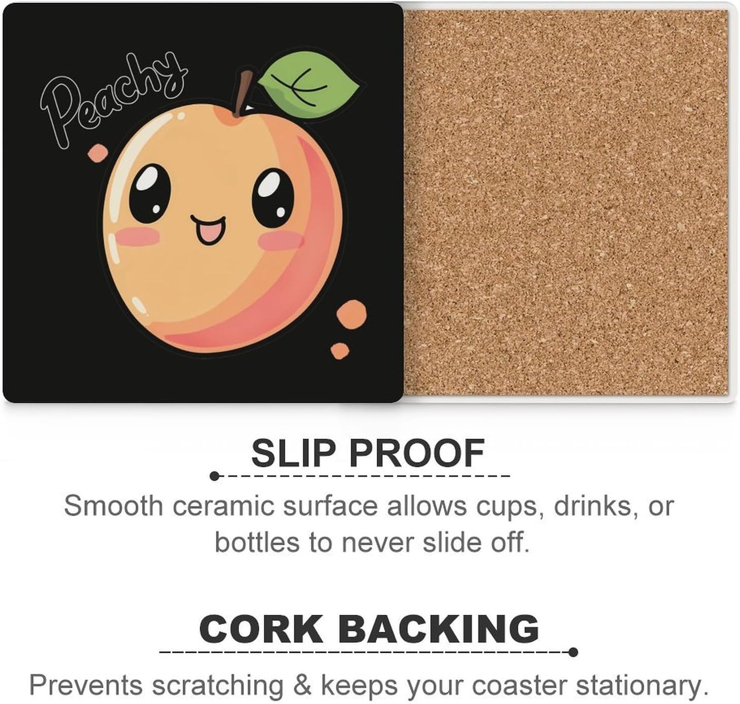 Cute Peachy Coasters for Drinks Square Table Coasters Set Cup Mats with Cork Base