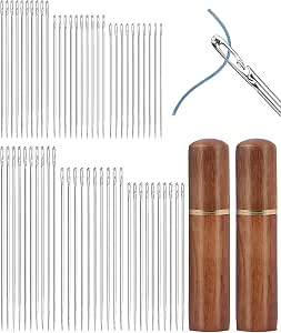 Gaahkai 60PCS Self-Threading Needles with Wooden Case, 6 Sizes, Large Eye Embroidery Needles for Hand Sewing
