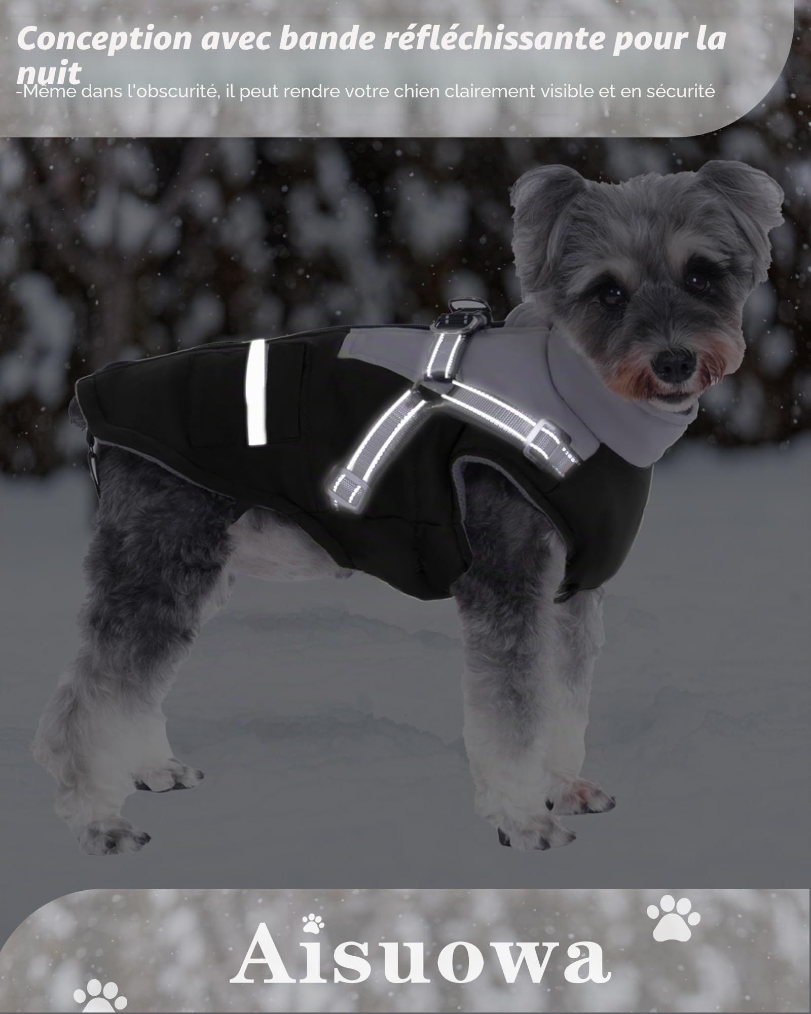 Manteau Chien Hiver Imperméable avec Harnais pour Petits, Moyens et Grands Chiens - Durable et Lavable en Machine