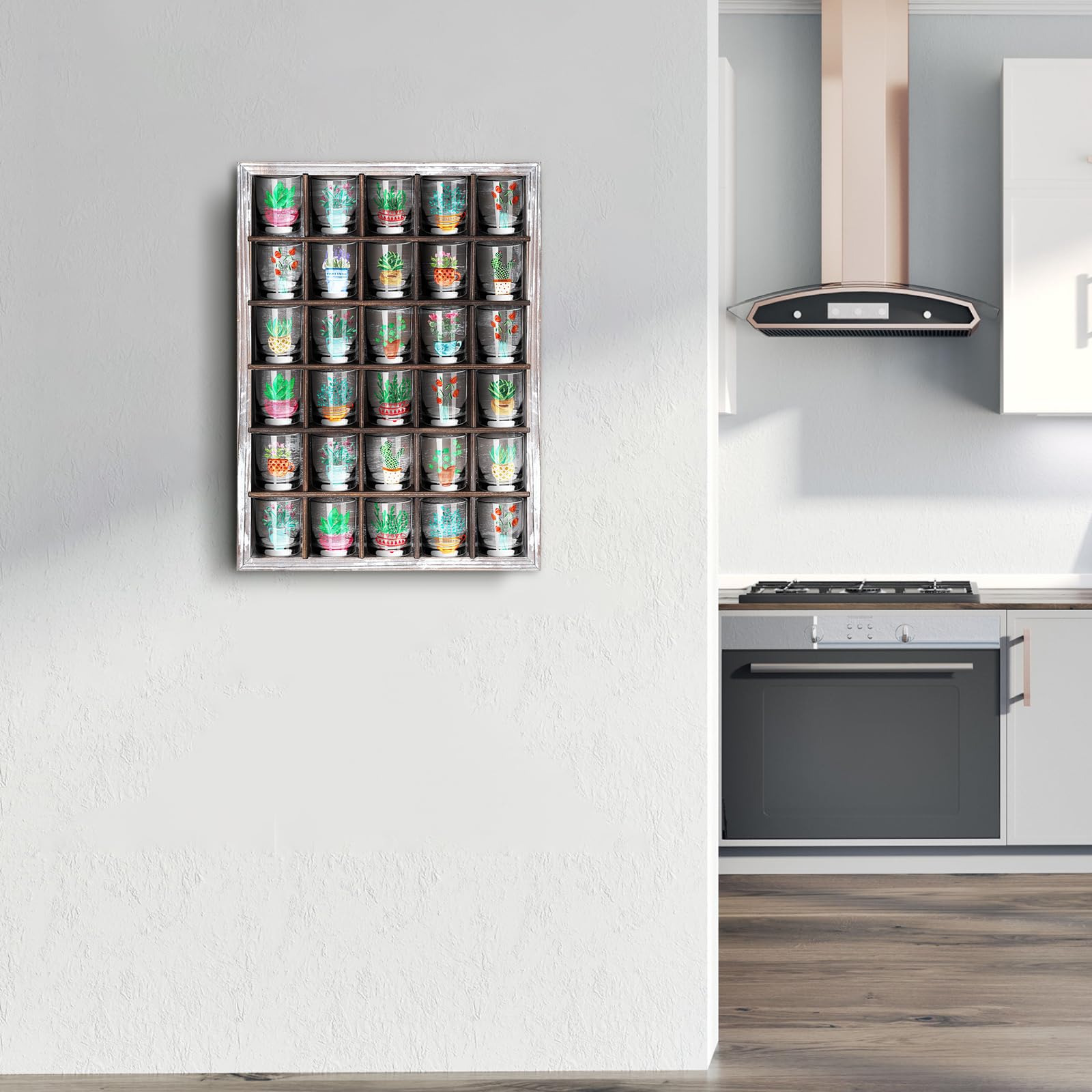 Schnapsglas-Vitrine Aus Holz Für Die Wand – Set Mit 30 Gläsern, Schwarz, 43,2 X 30,5 Cm, Kein Montage Nötig