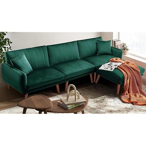 JOMEED 105" Velvet Sectional Sofa Couch for Living Room with Chaise, Modern Convertible L-Shaped Couch Sofa Bed with Adjustable Backrest