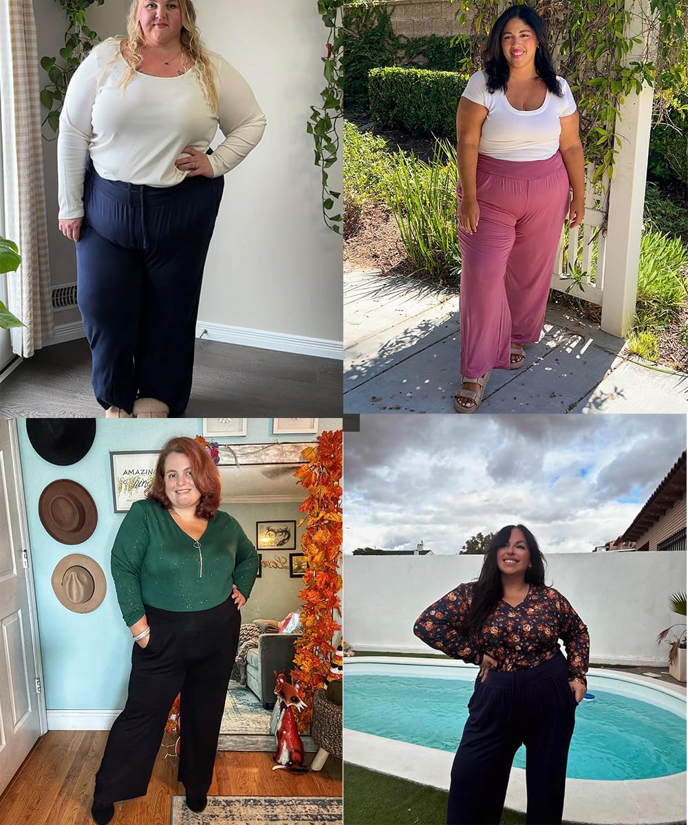 TIYOMI Womens Plus Size Pants Wide Leg Pants Casual Loose Adjustable Elastic Waist Summer Sweatpants with Pockets XL-5XL - Image 5