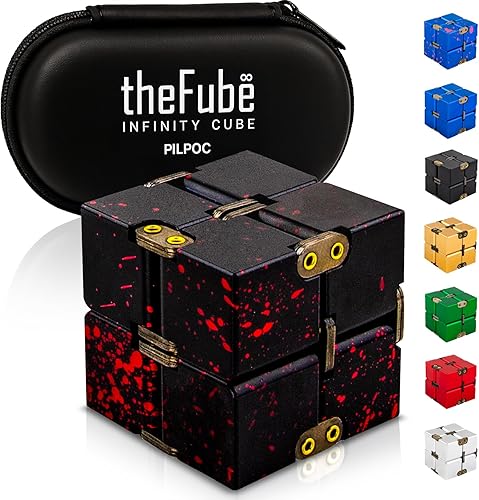 PILPOC theFube Infinity Cube Fidget Desk Toy - Cubo mágico infinito de aluminio con funda, resistente, pesado, alivia el estrés y la ansiedad, para