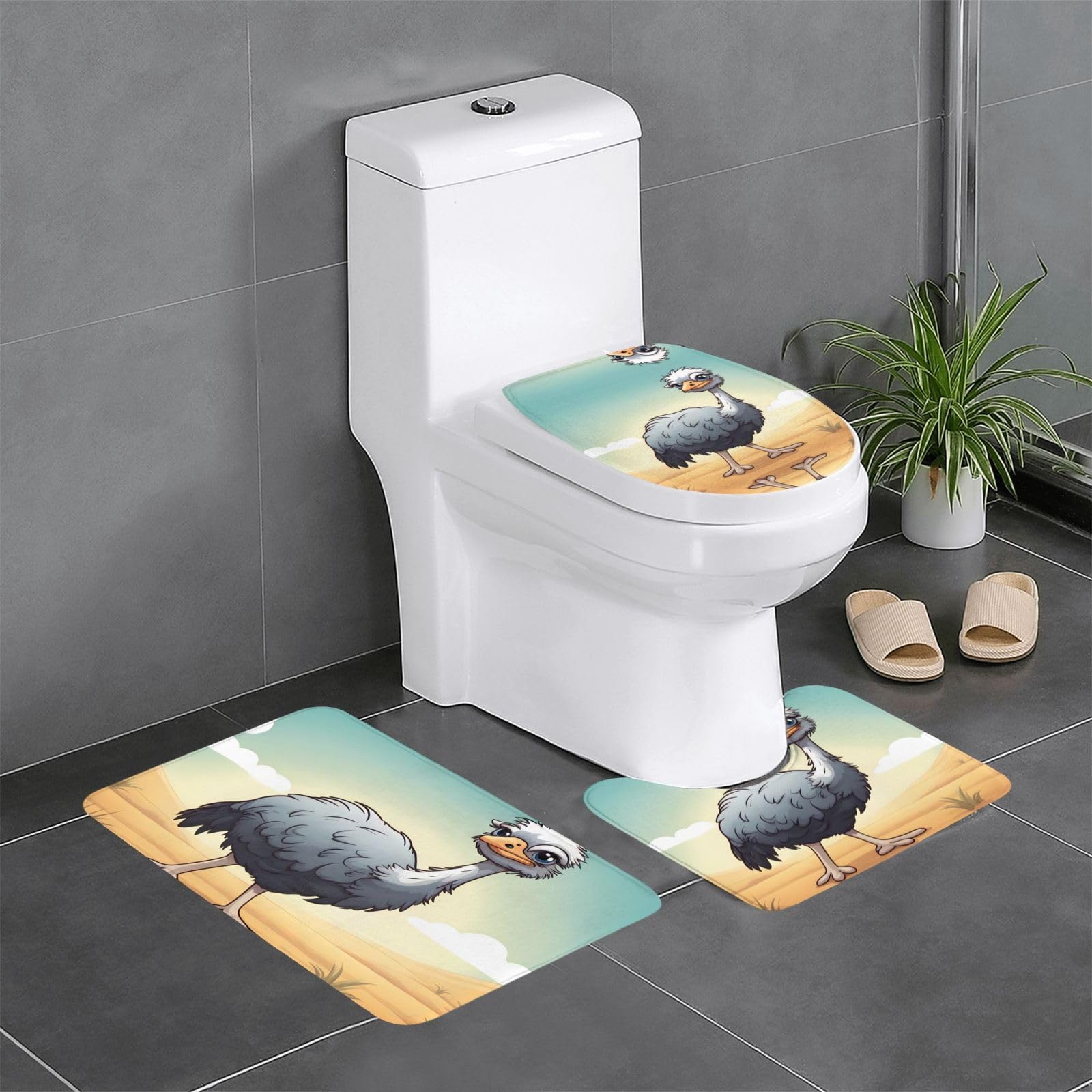 Tapis de salle de bain autruche antidérapant lot de 3 tapis de WC et coiffeuse 61x40 cm
