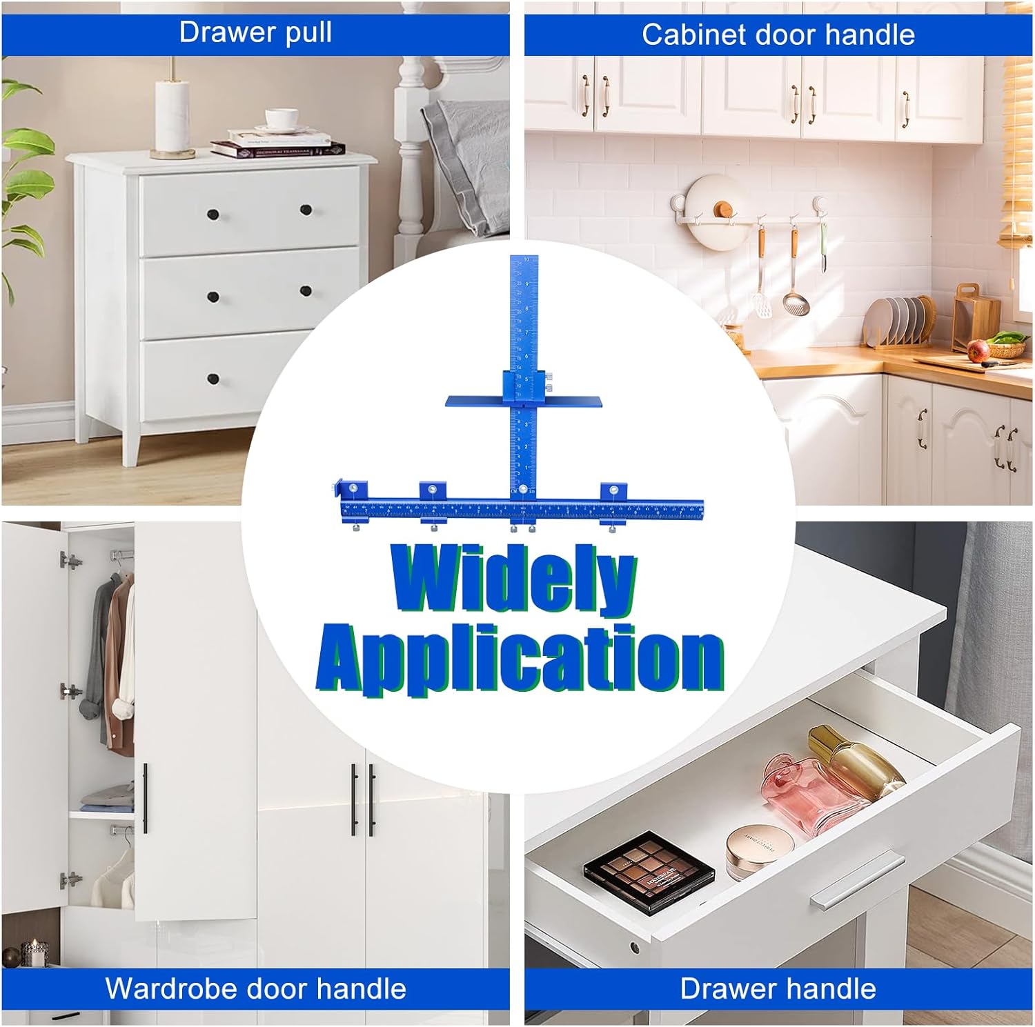 Cabinet Hardware Jig，Aluminum Cabinet Hardware Handle Jig Tool for Handles Pulls Knobs，Woodworking Drilling Hole Doweling Guide Punch Locator for Installation Handles Knob on Drawer Door Pulls.