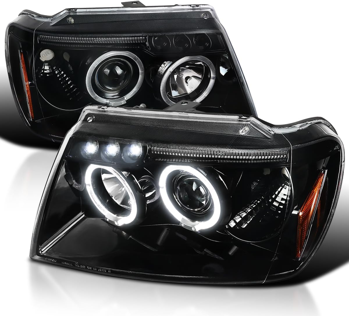 SPEC-D TUNING Jet Black LED Dual Halo Projector Headlights Compatible with 1999-2004 Jeep Grand Cherokee, Left + Right Pair Headlamps Assembly