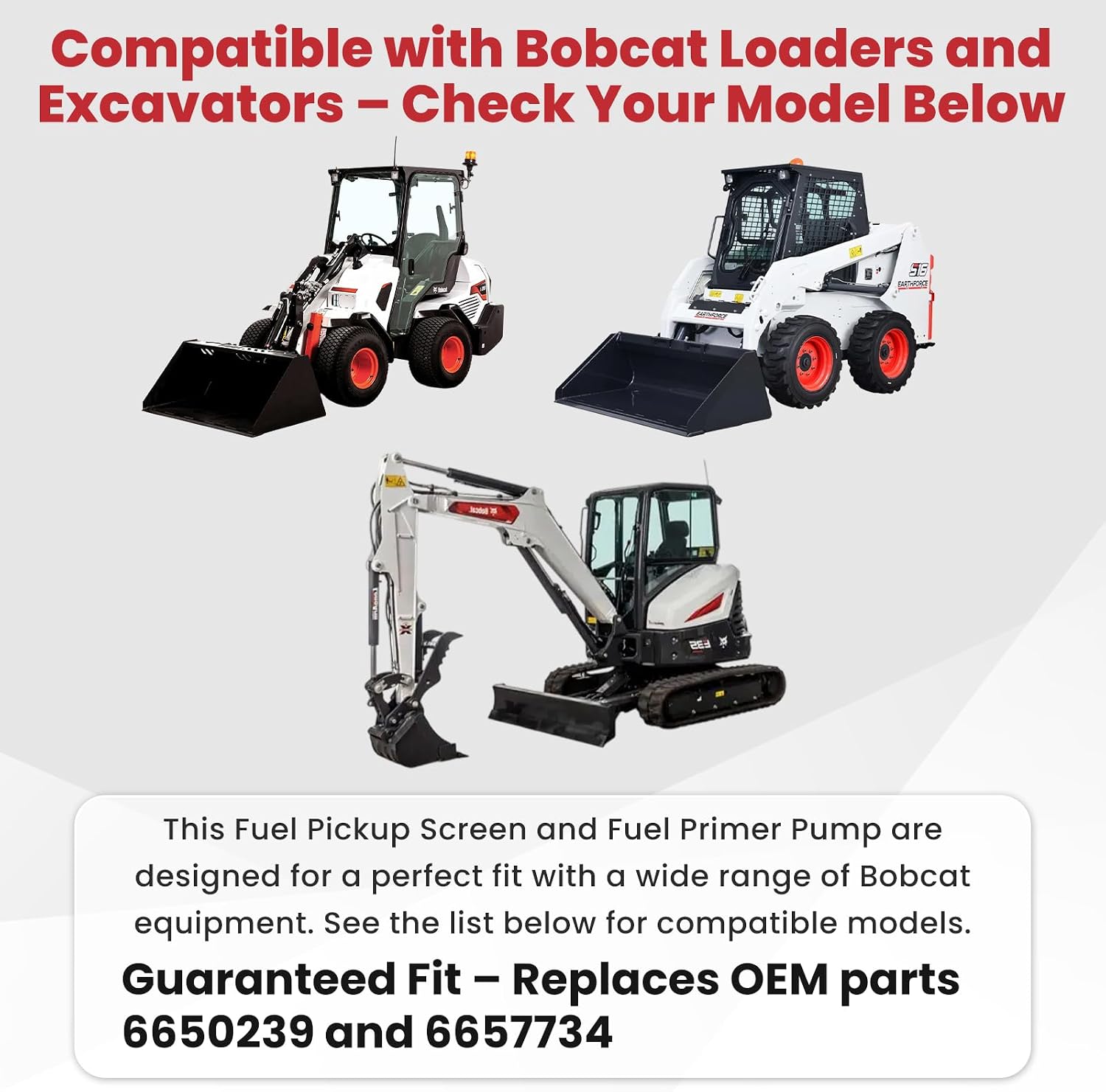 Fuel Tank Pickup Screen Kit and Fuel Primer Pump Compatible with Bobcat Skid Steer Loaders 440 453 463 553 743 753 763 773 843 863 873 T190 T200 – Replace 6650239 & 6657734