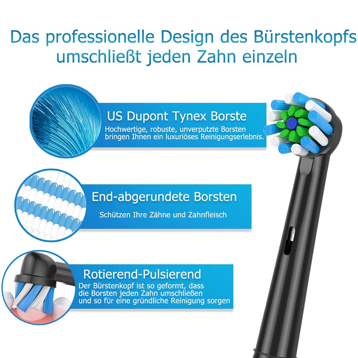 QLEBAO Testine Compatibile con Braun Oral b Spazzolini Elettrici,Testine di Ricambio per Oral-B,2 Whitening, 2 Precision, 2 Sensitive,2Cross Clean 8 Pezzi(Nero)