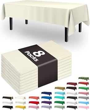 Pureegg Plastic Table Cloth Disposable 8 Pack 54 x 108 Inch, Beige