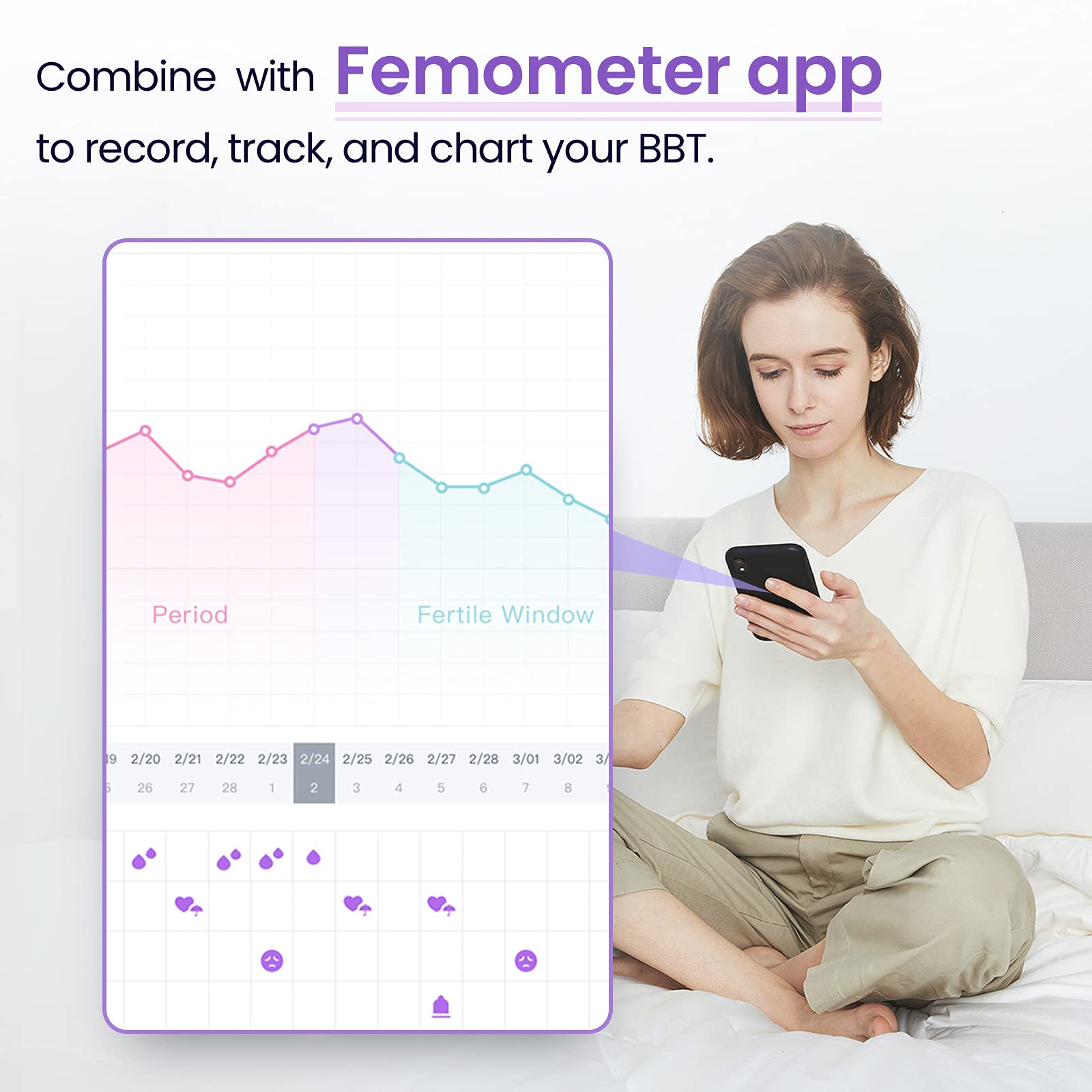 Femometer Basal Body Thermometer, Fertility Monitor Record BBT Manually