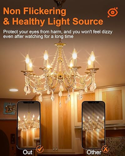 Miniatura 8 de Bombillas incandescentes E12 de 60 W, bombillas de araña para ventilador de techo, tocador, exteriores, blanco cálido 2500K, 500 lúmenes regulables