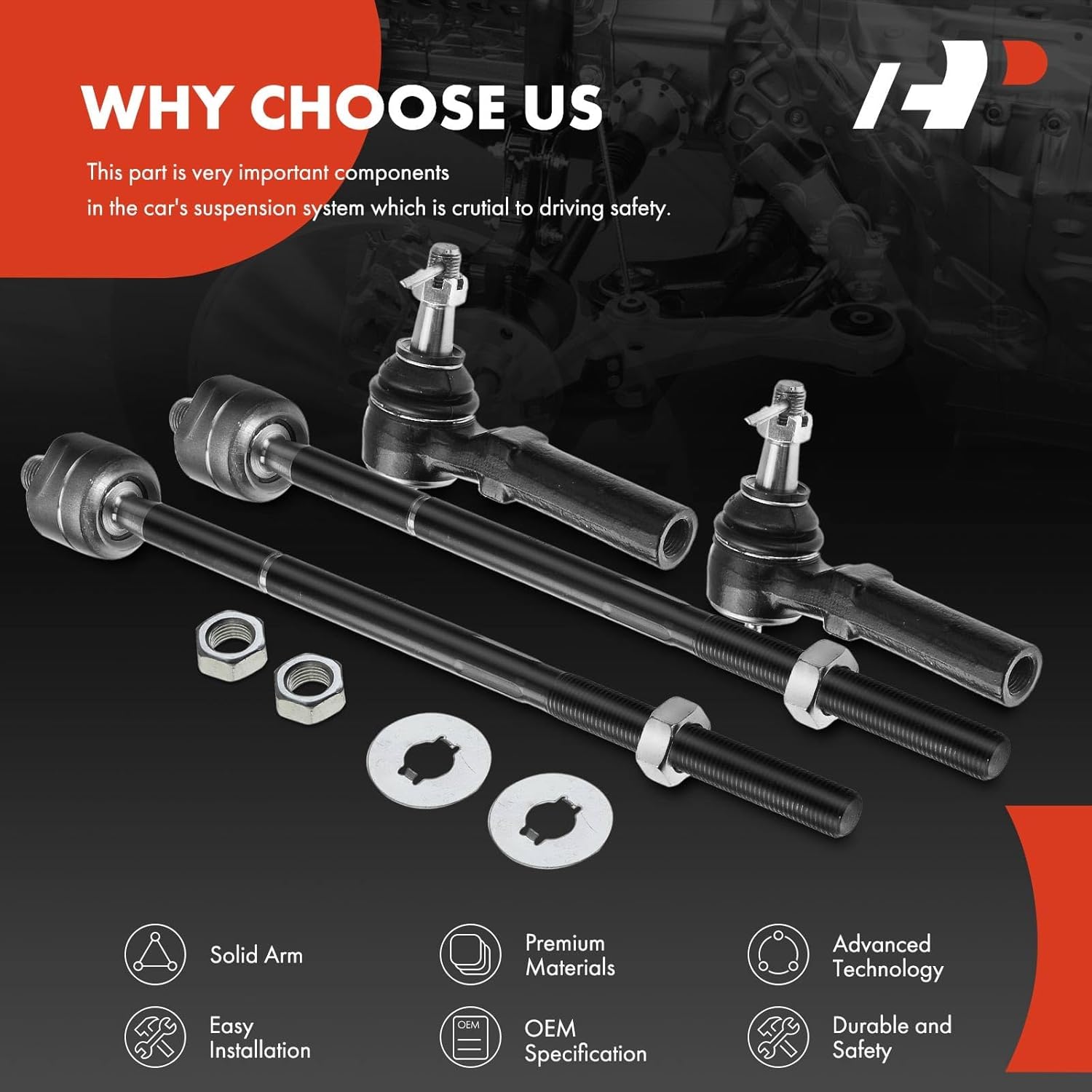 A-Premium Set of 4, Front Inner & Outer Tie Rod End Kit, Compatible with Dodge Grand Caravan & Caravan 1996-2000, Chrysler Grand Voyager & Voyager 2000, Town & Country 1996-2000